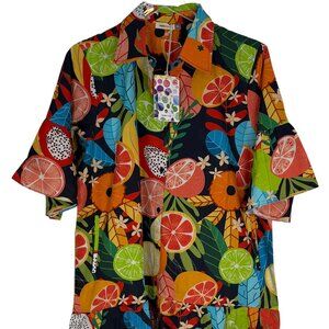 NWT Maude Vivante Womens Multicolor‎ Tropical Fruit Mini Zara Shirt Dress Sz XL